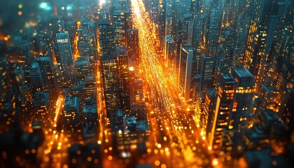 Poster - Modern city with communication network. Online connection and data traffic. Telecommunications and technology background, hd image