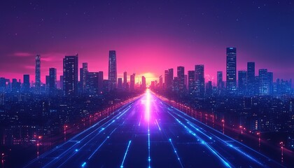 Aufkleber - Modern city with communication network. Online connection and data traffic. Telecommunications and technology background, hd image
