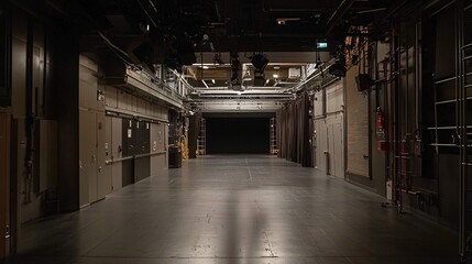 Poster - a candid backstage scene during a theater performance, dim lighting highlighting performersâ€™ expre