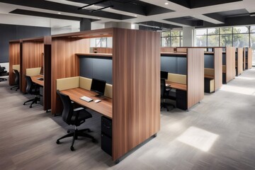 Aufkleber - Modern open plan office with cubicles providing privacy for employees working