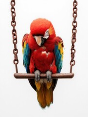 Wall Mural - A vibrant parrot perched on a swing, showcasing its colorful feathers and playful demeanor.