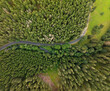© AmazingAerialAgency - Aerial view of a winding road through lush forest and trees, Nova Ves, Czech Republic.