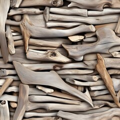 A seamless background of smooth driftwood pieces arranged in natural patterns