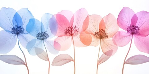 Poster - Colorful x-ray flowers blooming on white background