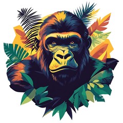 Wall Mural - Stylized illustration of a gorilla amidst foliage.