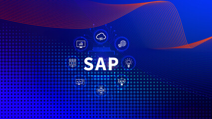 SAP system concept, SAP System Application Products, Business process automation and management software concept, management solutions.