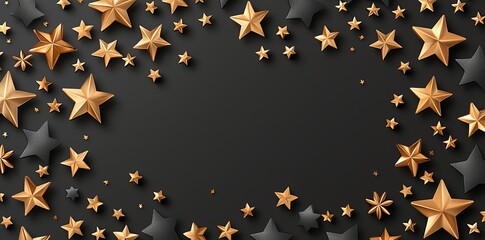 Poster - A stunning arrangement of golden and black stars on a dark background, perfect for creating a festive and celebratory atmosphere. Ideal for designs and invitations.