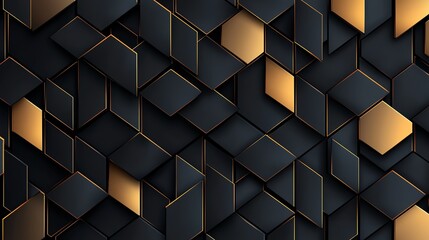 Poster - A stunning backdrop of geometric shapes in black and gold. This modern design features intricate patterns, ideal for stylish presentations or creative projects, exuding elegance.