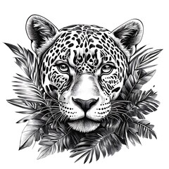 Wall Mural - Black and white illustration of a leopard's head.