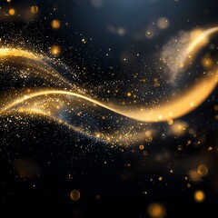 Poster - A captivating image of swirling golden particles against a dark background, creating a magical and enchanting atmosphere perfect for design projects and creative use.