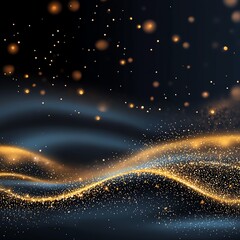 Poster - A mesmerizing abstract background showcasing flowing waves of golden light and shimmering particles on a dark backdrop. Perfect for digital art, design projects, or modern decor.
