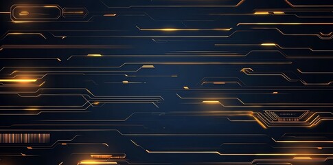 Poster - A futuristic abstract background featuring intricate circuit patterns illuminated with golden accents against a deep blue backdrop, perfect for tech-related themes.