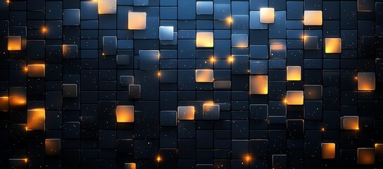 Poster - This captivating image features a dynamic background of illuminated squares against a dark surface, creating an engaging visual effect suitable for modern design projects.
