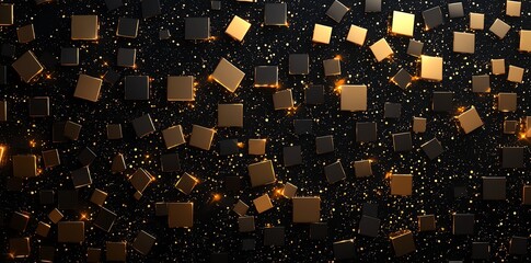 Poster - A captivating abstract background featuring a pattern of gold squares on a dark backdrop. The geometric arrangement creates a sense of dynamism, perfect for modern design projects.