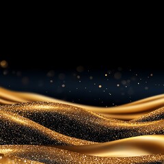 Poster - Elegant golden waves shimmer against a dark backdrop, creating a luxurious and captivating visual. The smooth texture and sparkling details evoke a sense of opulence and beauty.