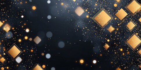 Poster - A stunning abstract background featuring golden squares and sparkling particles. Perfect for invitations, presentations, or any creative project needing a touch of elegance.