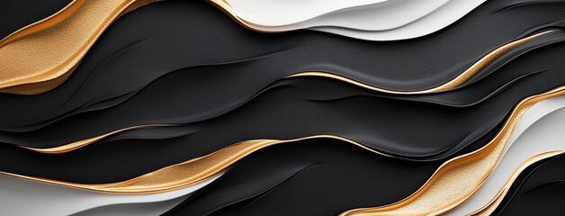 Poster - A mesmerizing abstract background featuring flowing textures in black, white, and gold, creating a sense of elegance and sophistication suitable for various design projects.