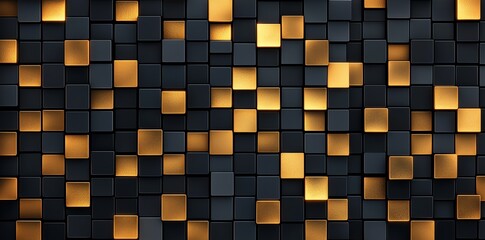 Poster - A visually striking pattern of black and gold cubes creates a modern and sophisticated backdrop. Ideal for design projects that require a touch of elegance and contemporary flair.