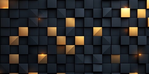 Poster - This abstract image features a modern arrangement of black and gold squares, creating a striking visual effect. Perfect for backgrounds, digital designs, and artistic projects.