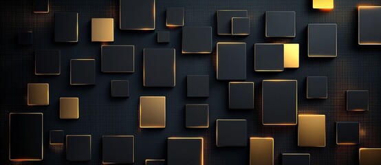 Poster - A modern abstract background featuring a dynamic arrangement of squares in gold and black tones, perfect for design projects, digital artwork, or creative presentations.