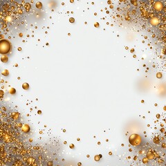 Poster - A stunning abstract background featuring shimmering golden circles and sparkling particles on a white backdrop, perfect for various design projects and festive celebrations.