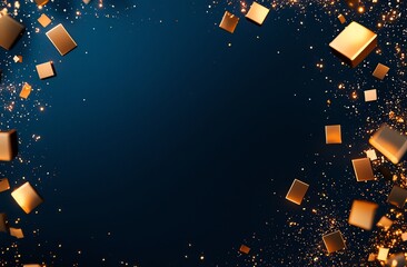 Poster - A vibrant abstract design featuring golden squares and sparkling particles against a deep blue background, perfect for creating a festive or luxurious atmosphere in visuals.