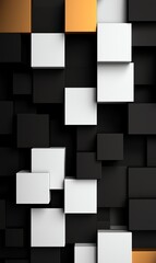 Poster - An abstract composition featuring overlapping black, white, and gold cubes, creating a modern and dynamic visual texture. Perfect for backgrounds or design elements.