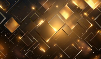 Poster - A stunning abstract background featuring golden squares and shimmering lights, perfect for use in modern designs, digital projects, or as a captivating wallpaper.