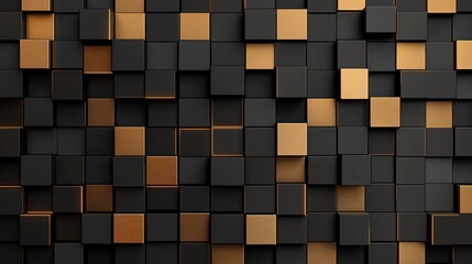 Poster - A visually striking composition of black and gold cubes arranged in a modern pattern. This abstract design showcases a blend of colors, ideal for backgrounds and artistic projects.