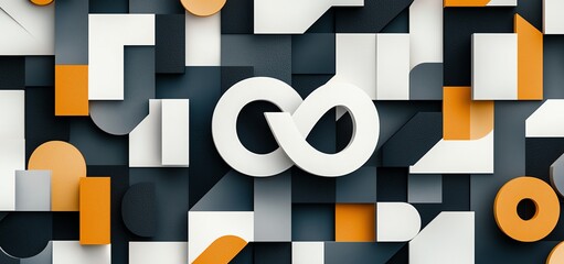 Poster - An abstract composition featuring an interplay of geometric shapes in various colors including white, orange, and black
