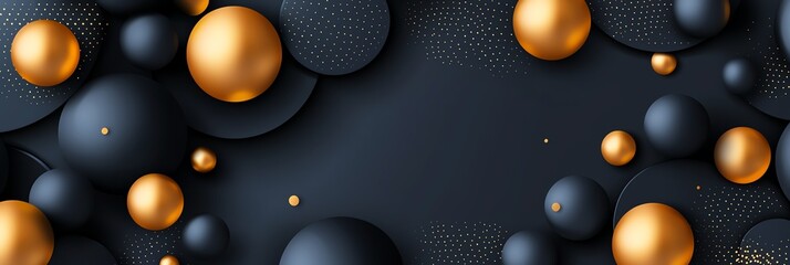 Poster - An abstract composition featuring a dynamic arrangement of spheres in gold and black tones against a textured background, perfect for modern design projects and creative applicatio