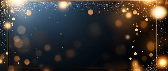 Poster - A stunning abstract background featuring golden bokeh lights on a dark space. Ideal for creating elegant designs, invitations, or holiday-themed graphics.