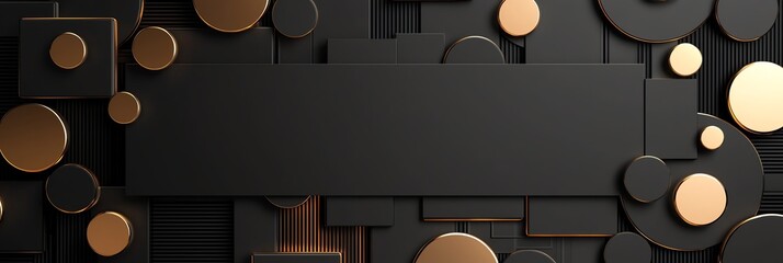 Poster - A modern abstract composition featuring geometric shapes in black and gold hues, creating a dynamic and stylish background suitable for various design projects.