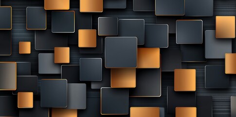 Poster - An abstract background featuring a dynamic arrangement of square shapes in varying shades of black and orange. Perfect for modern designs, tech themes, and creative projects.