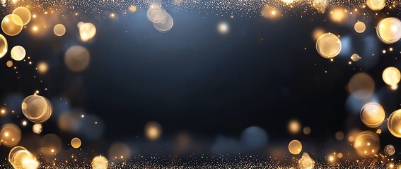 Poster - A stunning background with shimmering golden bokeh lights on a dark backdrop. Perfect for celebratory designs, invitations, or any festive occasion needing an elegant touch.