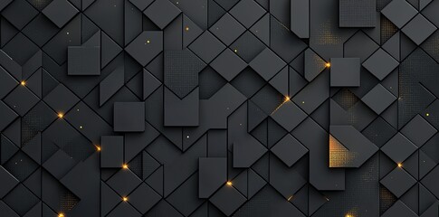 Poster - A dynamic abstract background featuring a complex arrangement of black geometric shapes and subtle lighting effects. Ideal for showcasing modern designs or technological themes.