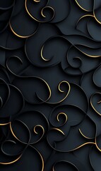 Poster - An artistic design featuring intricate black swirls with golden accents, creating a modern and elegant abstract backdrop suitable for various creative projects.