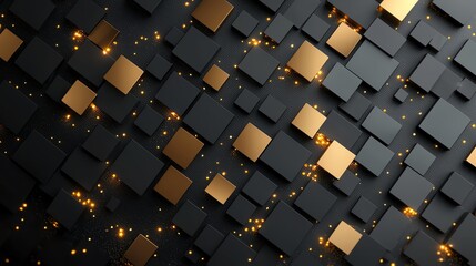 Poster - An abstract composition featuring a blend of black and gold squares, creating a modern and stylish visual. Perfect for backgrounds, digital art projects, and contemporary designs.