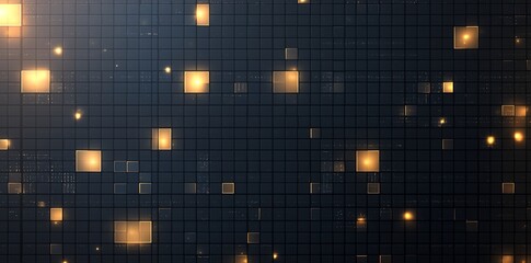 Poster - A captivating abstract background showcasing glowing squares on a dark grid