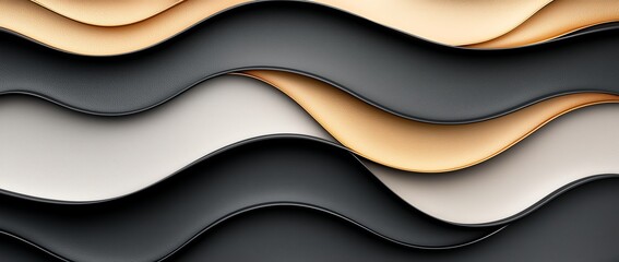 Poster - Abstract wavy patterns in a modern design showcase a blend of black, white, and gold tones. This composition is perfect for backgrounds, wallpapers, or design projects.