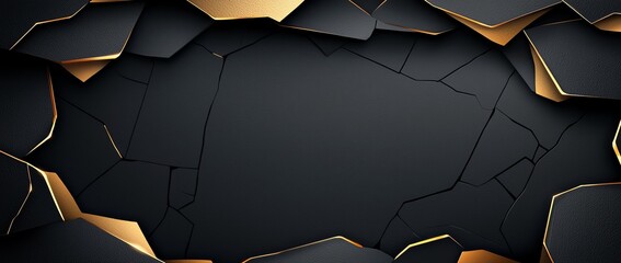 Poster - A striking graphic of cracked black and gold textures, ideal for backgrounds and design projects that need a bold statement. Perfect for modern themes in packaging or branding.