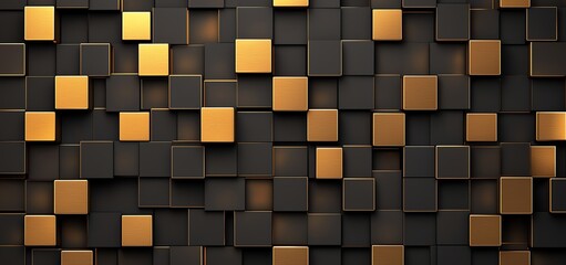 Poster - A modern abstract background featuring an intricate pattern of black and gold squares. Perfect for design projects, business presentations, and artistic presentations.