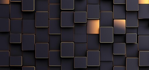 Poster - A visually captivating abstract background featuring a grid of dark squares with a hint of golden color. Perfect for modern designs, branding, or technology-related projects.