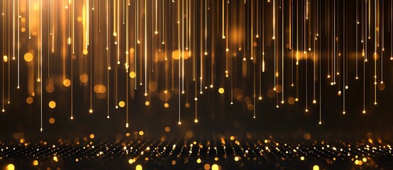 Poster - A stunning image of golden light streaks shimmering against a dark background, creating an enchanting atmosphere perfect for festive themes, design projects, and digital art showca