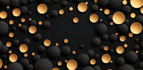 Poster - A modern abstract background featuring a harmonious blend of black and golden circles, creating a visually striking design. Perfect for web, print, and artistic projects.