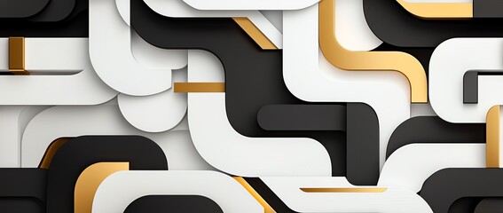 Poster - Abstract geometric pattern featuring a blend of white, black, and gold colors, creating a modern and stylish design. Perfect for backgrounds, wallpapers, and graphic projects.