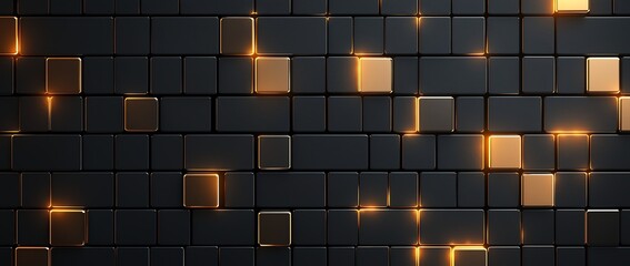 Poster - A stunning abstract background featuring a pattern of glowing golden squares against a sleek black surface