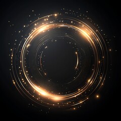 Poster - A mesmerizing abstract background featuring a swirling circular design with luminous golden particles that create a sense of depth and motion, perfect for various graphic applicati