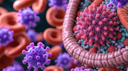 Aufkleber - Detailed Microscopic View of Virus Structures and Cell Interactions