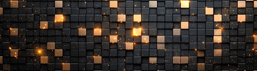 Poster - An abstract pattern featuring a mosaic of dark and golden squares. This visually striking design creates a sense of depth and elegance, perfect for modern digital projects.